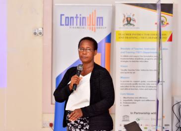 Dr.Annet Mugisha Kajura, Commissioner of Teacher Education, Training and Development at the Ministry of Education and Sports during content review and development of the continuous professional development (CPD) modules for teacher educators and teachers
